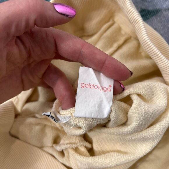 Golddigga Track Pants y2k Womens Large Cream Flare Leg Sweatpants Drawstring 90s - Picture 12 of 16